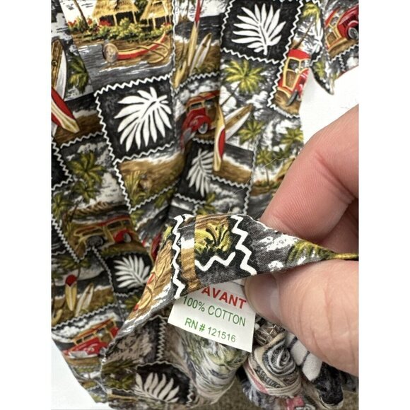 Favant Men's Hawaiian Shirt Large Front Pocket Palm Trees Birding Cars Retro - Picture 4 of 5